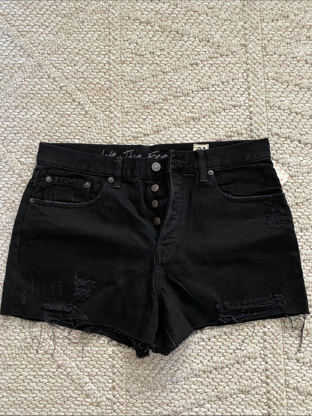 We The Free Black Distressed High-Rise Jean Shorts